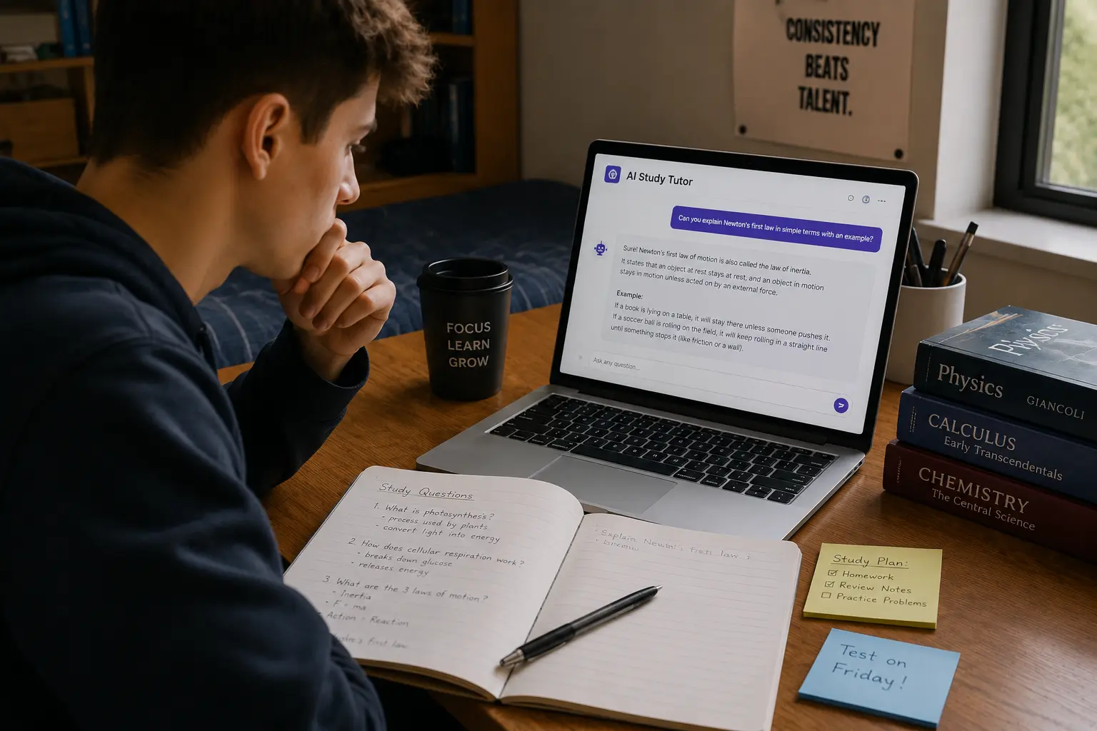 student using AI as a study tutor
