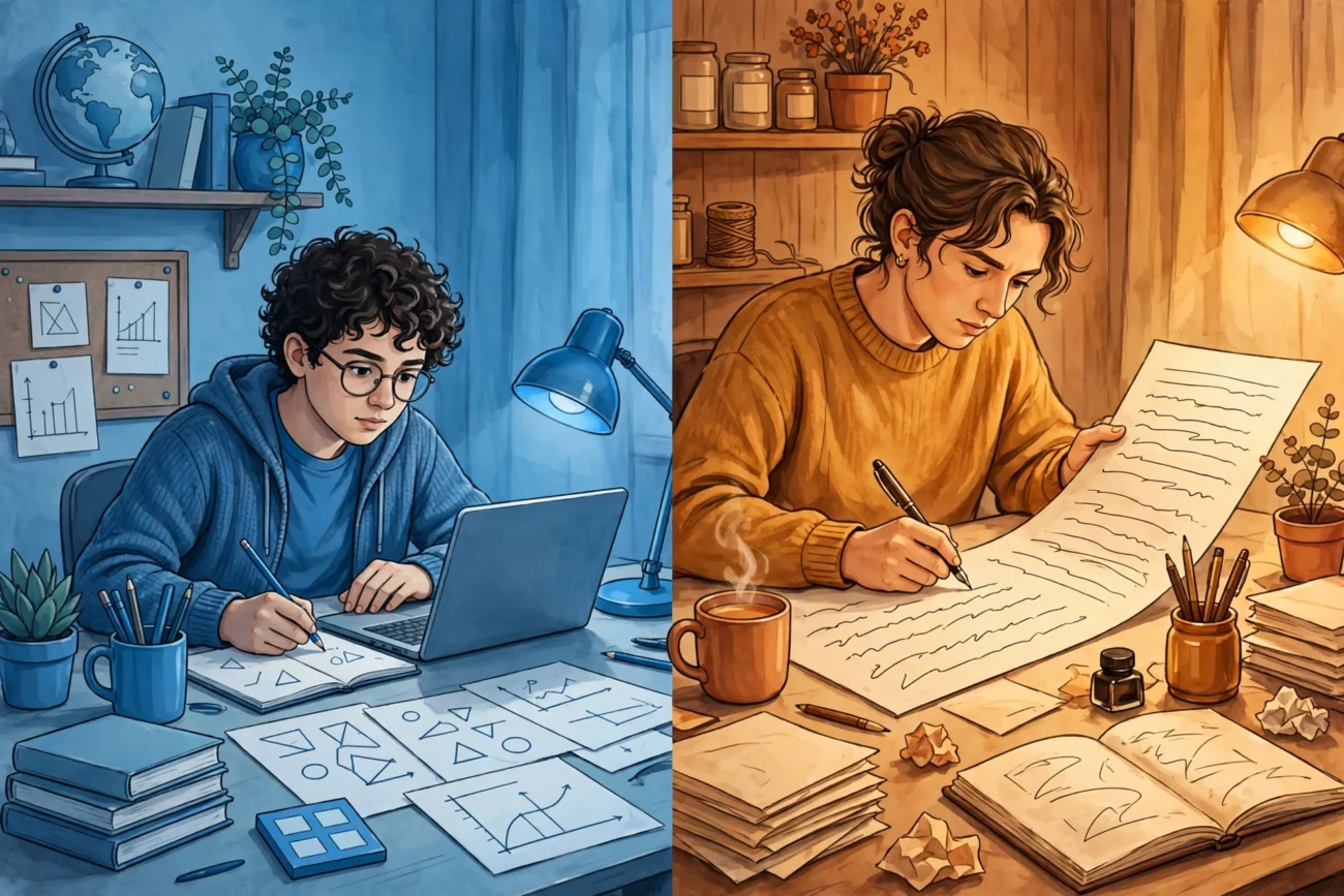 Student and writer comparing ChatGPT and Claude AI assistants for studying and work